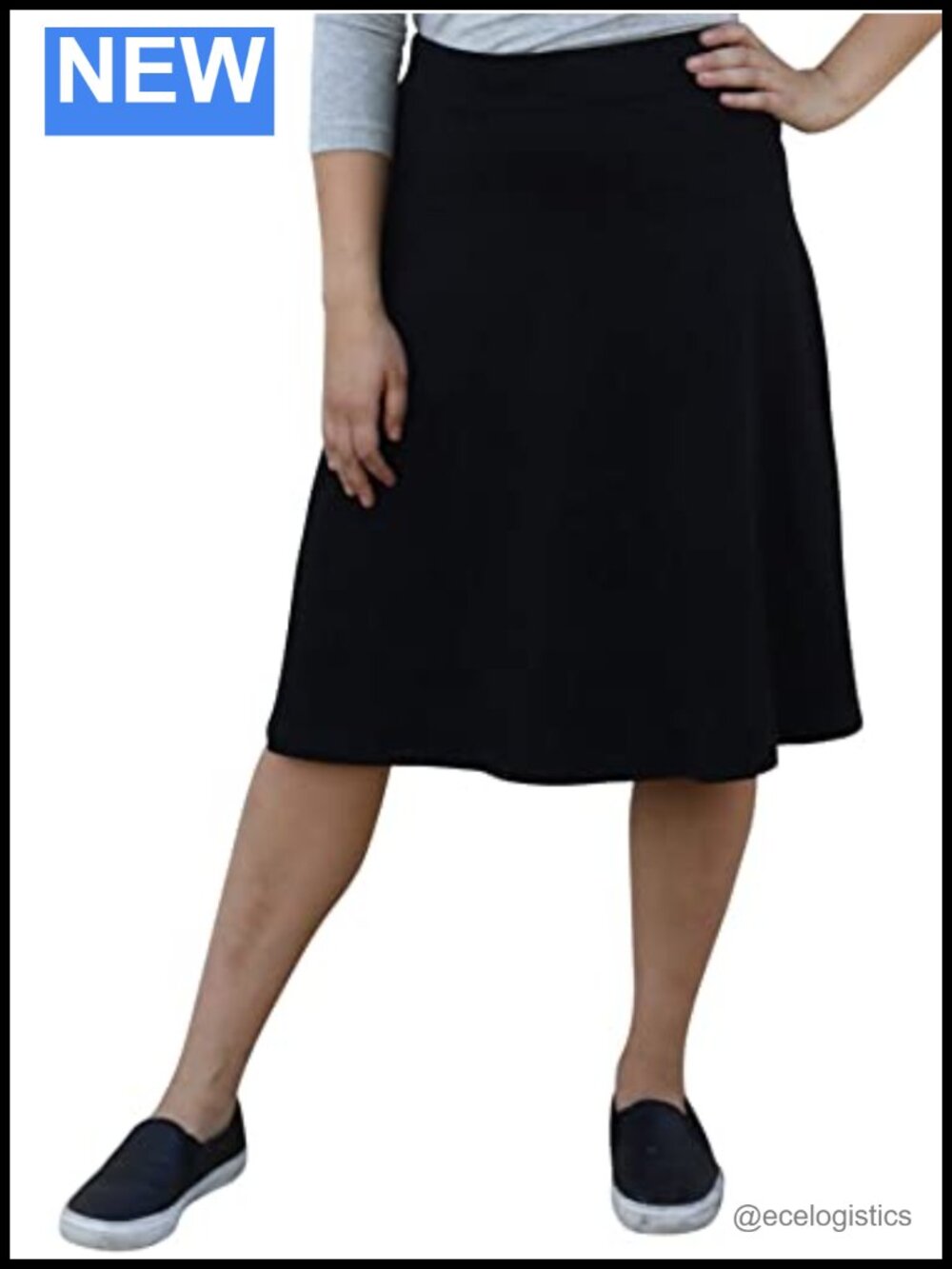 Women's Knee-Length A-Line Cotton Spandex Skirt